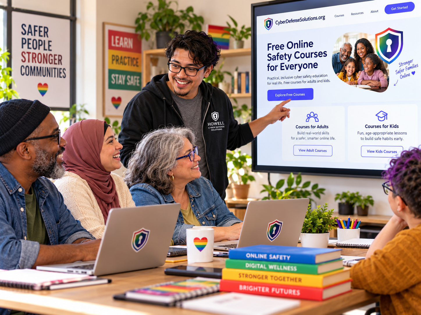 Diverse team learning cybersecurity online together
