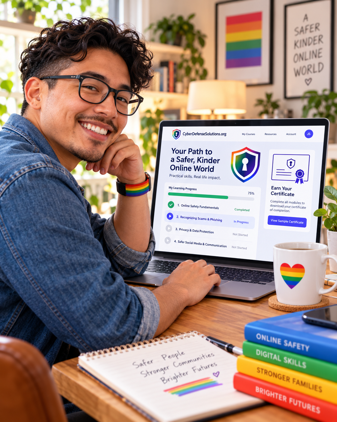 Person learning online safety on a laptop